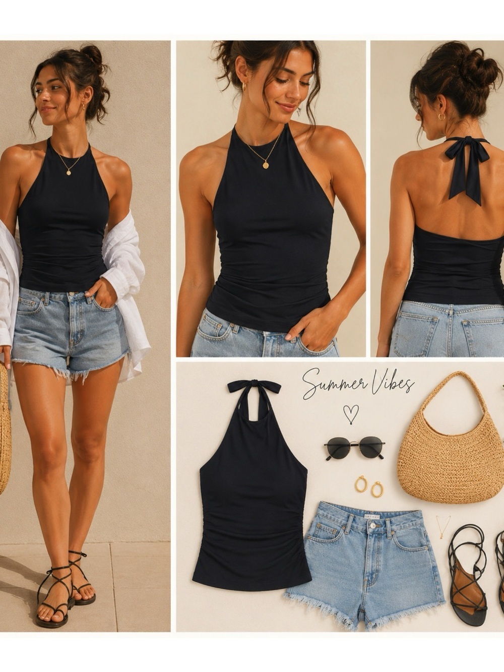 ANTHROPOLOGIE Black Halter Top